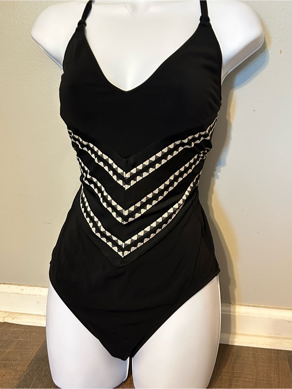 Robin Piccone Black One-Piece Swimsuit with Chevron Contrast